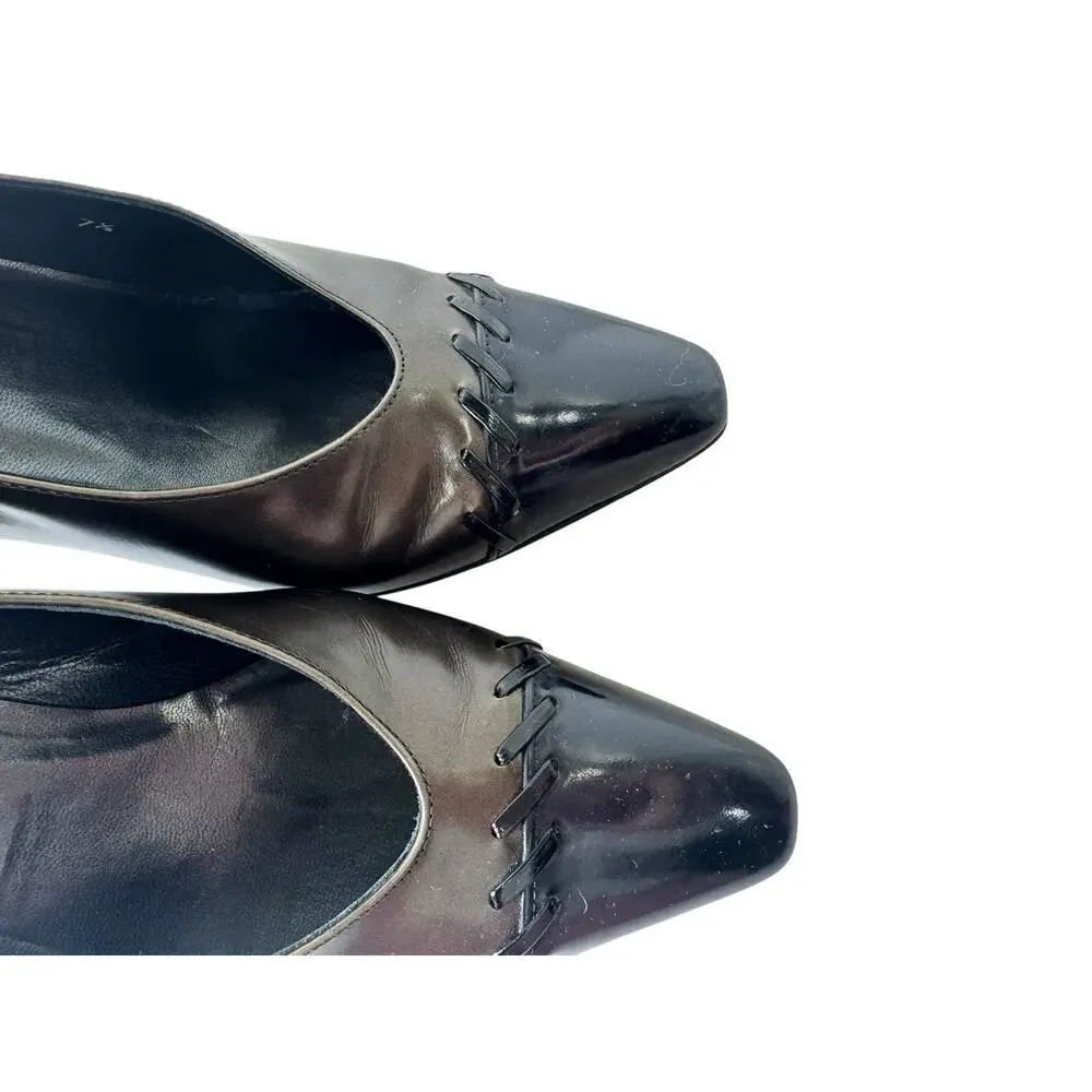 Stuart Weitzman Womens 7.5B Patent Leather Heels‎ Pewter Metallic Braided Pump